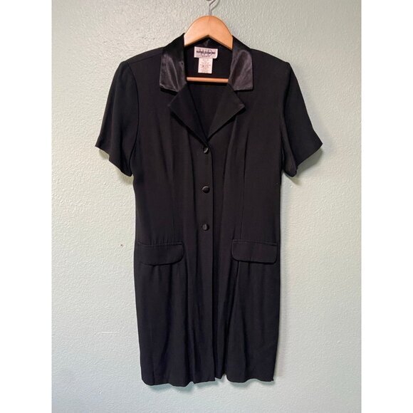 Vintage Wayne Diamond Women's Black Collared‎ Button Up Dress Size 8 Petite - Picture 1 of 9